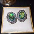 Vintage Oval Resin Rhinestone Clip-on Earrings, Elegant European Palace Style view 3