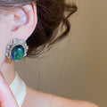 Vintage Oval Resin Rhinestone Clip-on Earrings, Elegant European Palace Style view 4