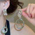 Alloy Rhinestone Round Pearl Asymmetric Stud Earrings With Silver Pins Light Luxury Geometric Style view 3