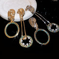 Alloy Rhinestone Round Pearl Asymmetric Stud Earrings With Silver Pins Light Luxury Geometric Style view 4