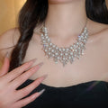 Old Money Faux Pearl Jewelry Set With Rhinestone Hollow Round Stud Earrings And Necklace view 4