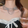 Old Money Copper Multi Layer Zircon Tassel Geometric Clavicle Necklace For Elegant Women view 3
