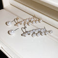 French Chic Asymmetric Faux Pearl Zircon Stud Earring And Ear Clip Jewelry Set For Women view 2