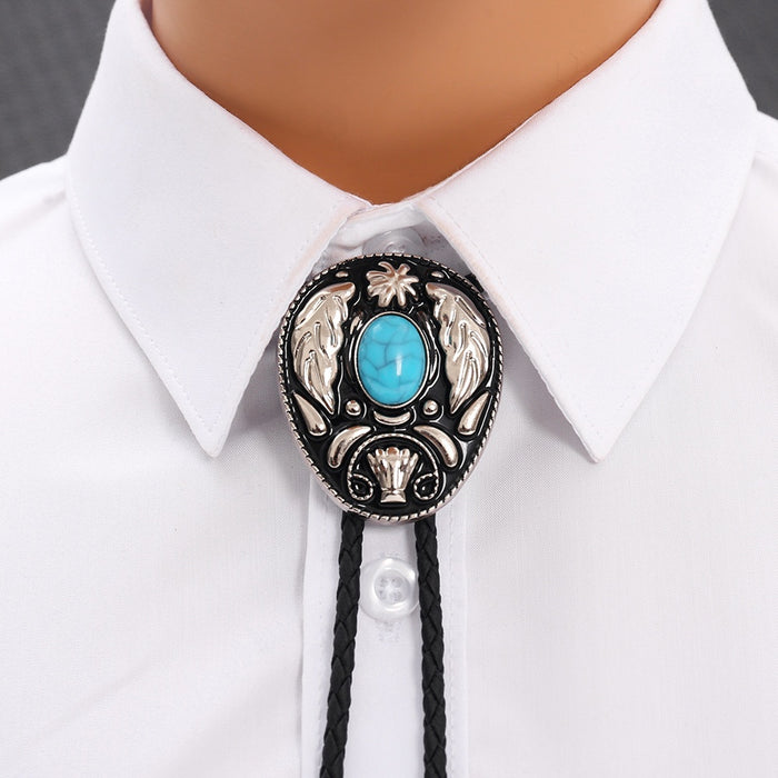 New Vintage Western Cowboy Turquoise Bolo Tie Leather Necklace For Men Fashion Accessory