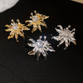 French Luxury Sparkling Zircon Flower Copper Stud Earrings With Silver Pins Vintage Niche Design view 4