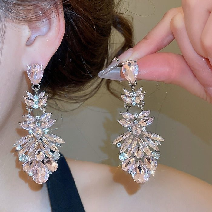 Light Luxury Alloy Teardrop Rhinestone Stud Earrings With Silver Pins, Elegant Princess Style