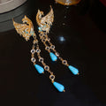 Chinese Style Alloy Phoenix Crystal Tassel Drop Earrings With Rhinestone Court Design view 4
