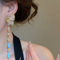 Chinese Style Alloy Phoenix Crystal Tassel Drop Earrings With Rhinestone Court Design view 3