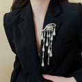 Vintage Elegant Shell Pearl Eye Teardrop Tassel Floral Brooch Pin For Women view 1