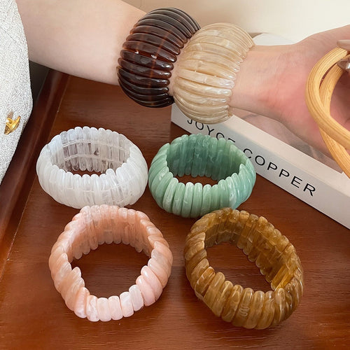 Bohemian Irregular Oval Gradient Acrylic Elastic Bangle Vintage Geometric Fashion Jewelry
