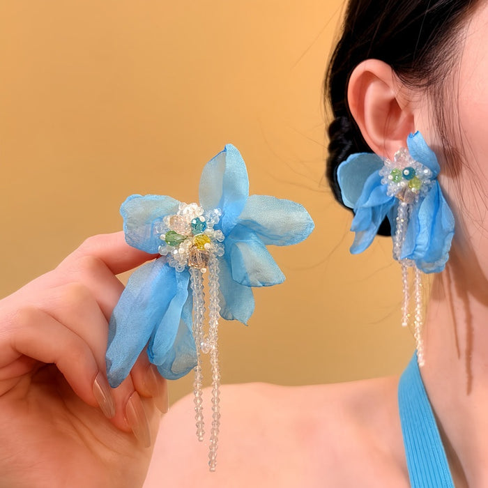 Bohemian Resin Crystal Colorful Flower Stud Earrings Sweet Vacation Style Silver Needle Jewelry