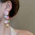 Resin Colorful Flower Tassel Drop Earrings With Silver Posts Princess Style Floral Jewelry view 3