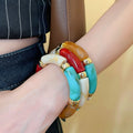 Bohemian Maillard Style Tie Dye Acrylic Round Bead Geometric Bangle for Women view 1