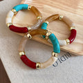Bohemian Maillard Style Tie Dye Acrylic Round Bead Geometric Bangle for Women view 4