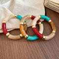 Bohemian Maillard Style Tie Dye Acrylic Round Bead Geometric Bangle for Women view 2