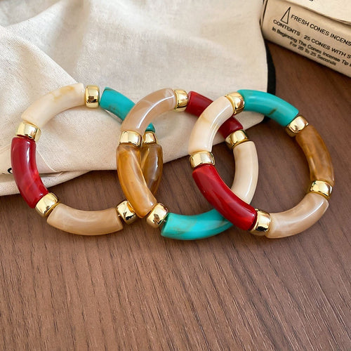 Bohemian Maillard Style Tie Dye Acrylic Round Bead Geometric Bangle for Women