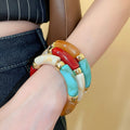 Bohemian Maillard Style Tie Dye Acrylic Round Bead Geometric Bangle for Women view 3
