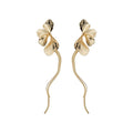 Metal Floral Petal Long Tassel Drop Earrings With Silver Pins Fashion OL Lucky Cat Design view 5