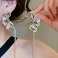 Metal Floral Petal Long Tassel Drop Earrings With Silver Pins Fashion OL Lucky Cat Design view 3