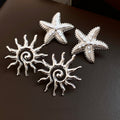 Alloy Starfish Pearl Stud Earrings With Silver Pins, European American Fashion Jewelry For Women view 4