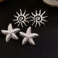 Alloy Starfish Pearl Stud Earrings With Silver Pins, European American Fashion Jewelry For Women view 2