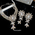 Light Luxury Copper Floral Ribbon Rhinestone Pearl Necklace And Stud Earrings Jewelry Set view 4