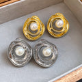 Minimalist Faux Pearl Wrapped Circle Hoop Earrings With Silver Pin Modern Geometric Jewelry view 4