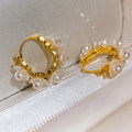 18K Gold Plated Faux Pearl Flower Earrings French Vintage Elegant Floral Ear Cuffs view 4
