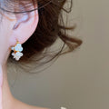 18K Gold Plated Faux Pearl Flower Earrings French Vintage Elegant Floral Ear Cuffs view 3