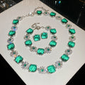 Light Luxury Copper Zircon Square Flower Necklace Bracelet Stud Earrings Jewelry Set view 3