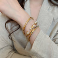 Stainless Steel Open Bangle With Round Pearl And Rhinestone Vintage Minimalist Women's Jewelry view 1