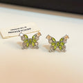 Elegant Green Zircon Butterfly Flower Studs With Rhinestone Crystal Alloy Luxury Women's Earrings view 3