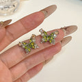Elegant Green Zircon Butterfly Flower Studs With Rhinestone Crystal Alloy Luxury Women's Earrings view 4