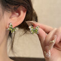 Elegant Green Zircon Butterfly Flower Studs With Rhinestone Crystal Alloy Luxury Women's Earrings view 1