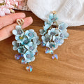Fabric Flower Tassel Drop Earrings With Silver Pins, Resort Style Sweet Floral Ear Jewelry view 4