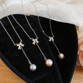 French Style Zircon Bow Faux Pearl Sweater Necklace Elegant Light Luxury Collarbone Chain view 1
