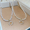 18K Gold Plated Zircon Flower Pendant Faux Pearl Necklace Light Luxury Floral Choker view 3