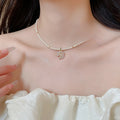 18K Gold Plated Zircon Flower Pendant Faux Pearl Necklace Light Luxury Floral Choker view 4