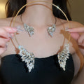 Luxury Copper Rhinestone Angel Wing Choker Necklace For Women, European Statement Jewelry view 1