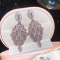 Luxury Full Zircon Leaf Copper Drop Earrings With Silver Pin, Elegant Light Luxury Stud Style view 1