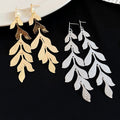 Western Style Iron Crumpled Leaf Tassel Drop Earrings With Silver Needle Posts For Women view 4