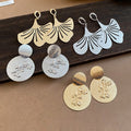 2026 European Style Iron Metal Pleated Round Flower Pendant Drop Earrings For Women view 1