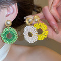 Bohemian Artificial Crystal Beaded Round Pendant Drop Earrings With Silver Needles Vacation Style view 2