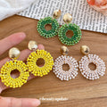 Bohemian Artificial Crystal Beaded Round Pendant Drop Earrings With Silver Needles Vacation Style view 3