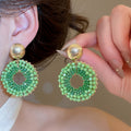 Bohemian Artificial Crystal Beaded Round Pendant Drop Earrings With Silver Needles Vacation Style view 4