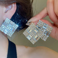 Light Luxury Copper Geometric Rhombus Rhinestone Stud Earrings With Silver Posts view 1