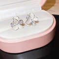 Korean Style Copper Zircon Enamel Flower Stud Earrings Sweet OL Fashion Floral Jewelry view 2