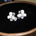 Korean Style Copper Zircon Enamel Flower Stud Earrings Sweet OL Fashion Floral Jewelry view 4