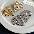 Alloy Fan Shaped Portrait Stud Earrings, Vintage Statement Light Luxury Style for Women view 4