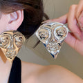 Alloy Fan Shaped Portrait Stud Earrings, Vintage Statement Light Luxury Style for Women view 3